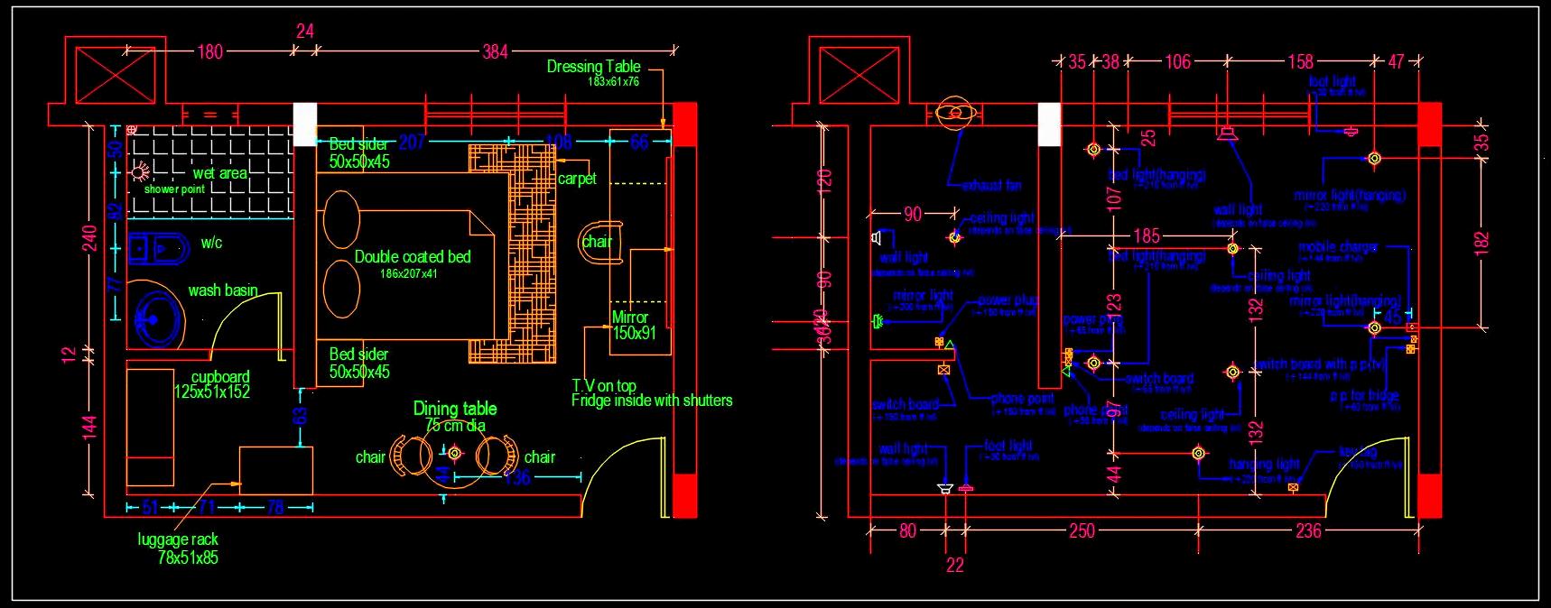 Hotel Room Layout with Electrical Plan- Download Free AutoCAD